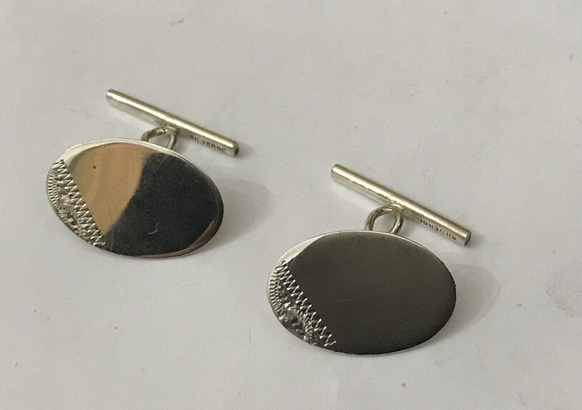 VINTAGE 925 SOLID STERLING SILVER PLAIN ENGRAVED CORNER CUFFLINKS ENGRAVABLE