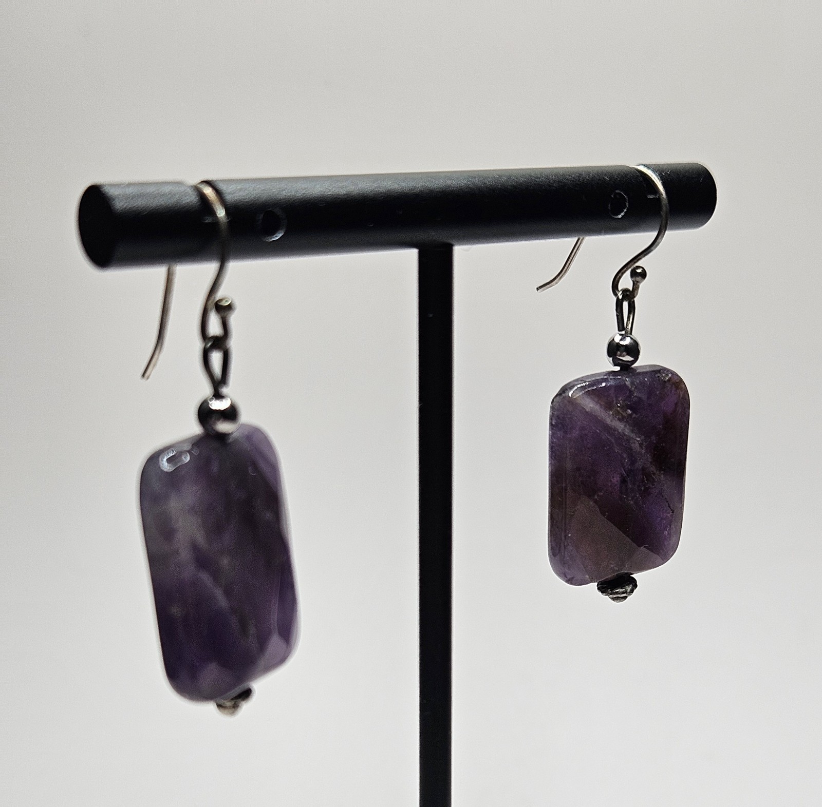 Vintage Handmade 925 SS 22.4tcw Rectangle Cushion Cut Amethyst Stone Earrings