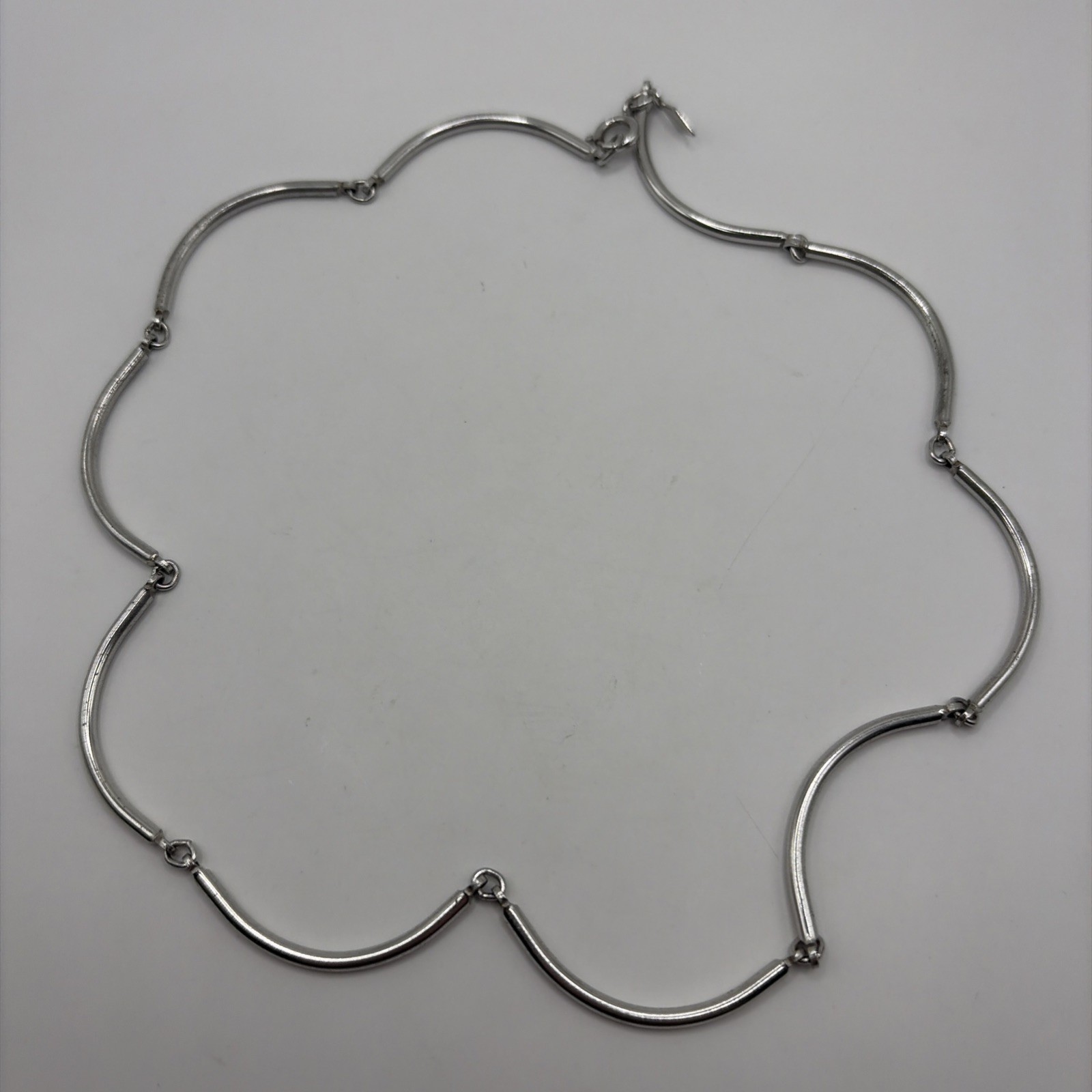 Vintage Sarah Coventry Silver Tone Curved Bar Necklace Minimalist 1970s- 15 Inch