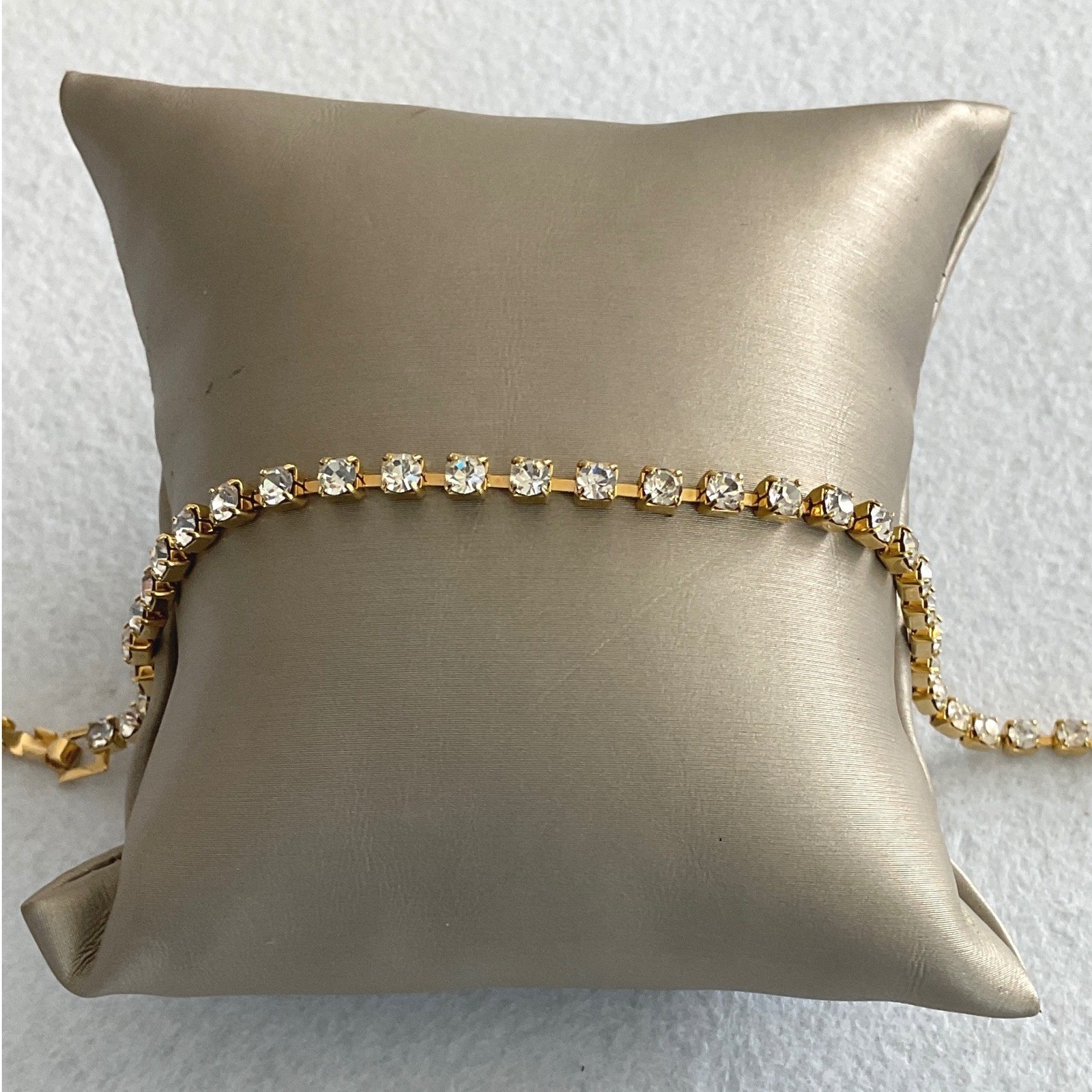 Bracelet Gold Tone Rhinestone Fold Over Clasp Tennis Style New