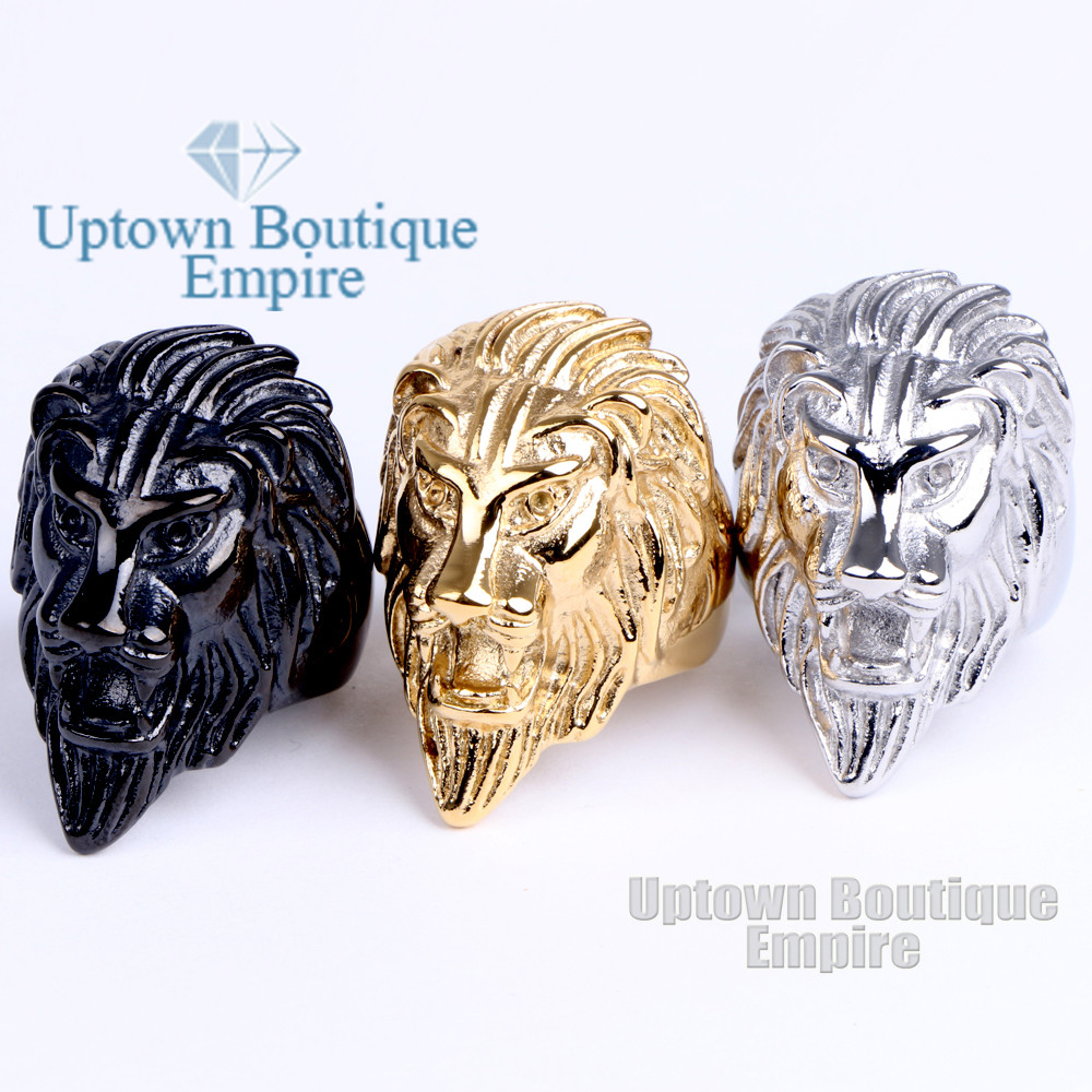 Men’s Stainless Steel Gold Silver Black Plated Lion King Band Ring