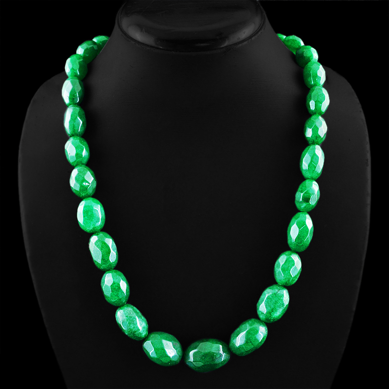 GENUINE 583.30 CTS EARTH MINED OVAL CUT RICH GREEN EMERALD BEADS NECKLACE STRAND