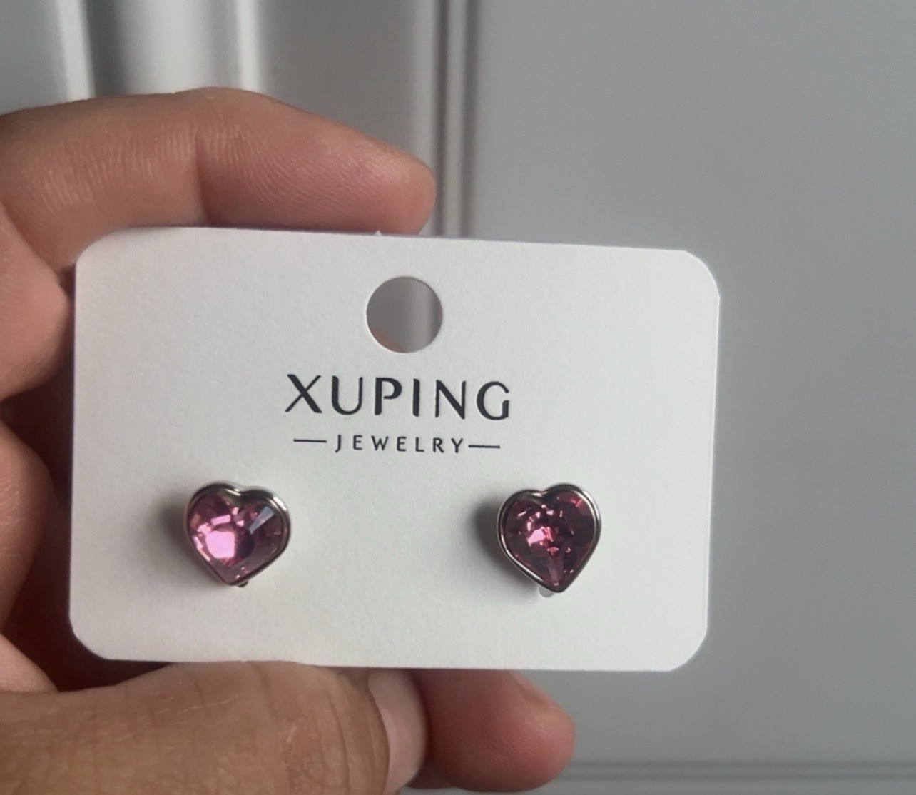 Xuping Pink Heart Crystal Stud Earrings Silver