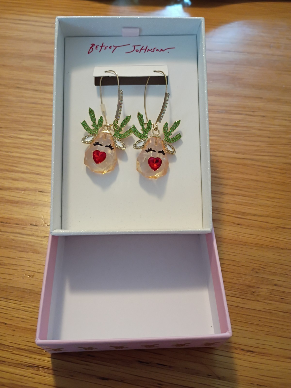 Betsy Johnson Rudolph Red Nose Reindeer Drop Earrings