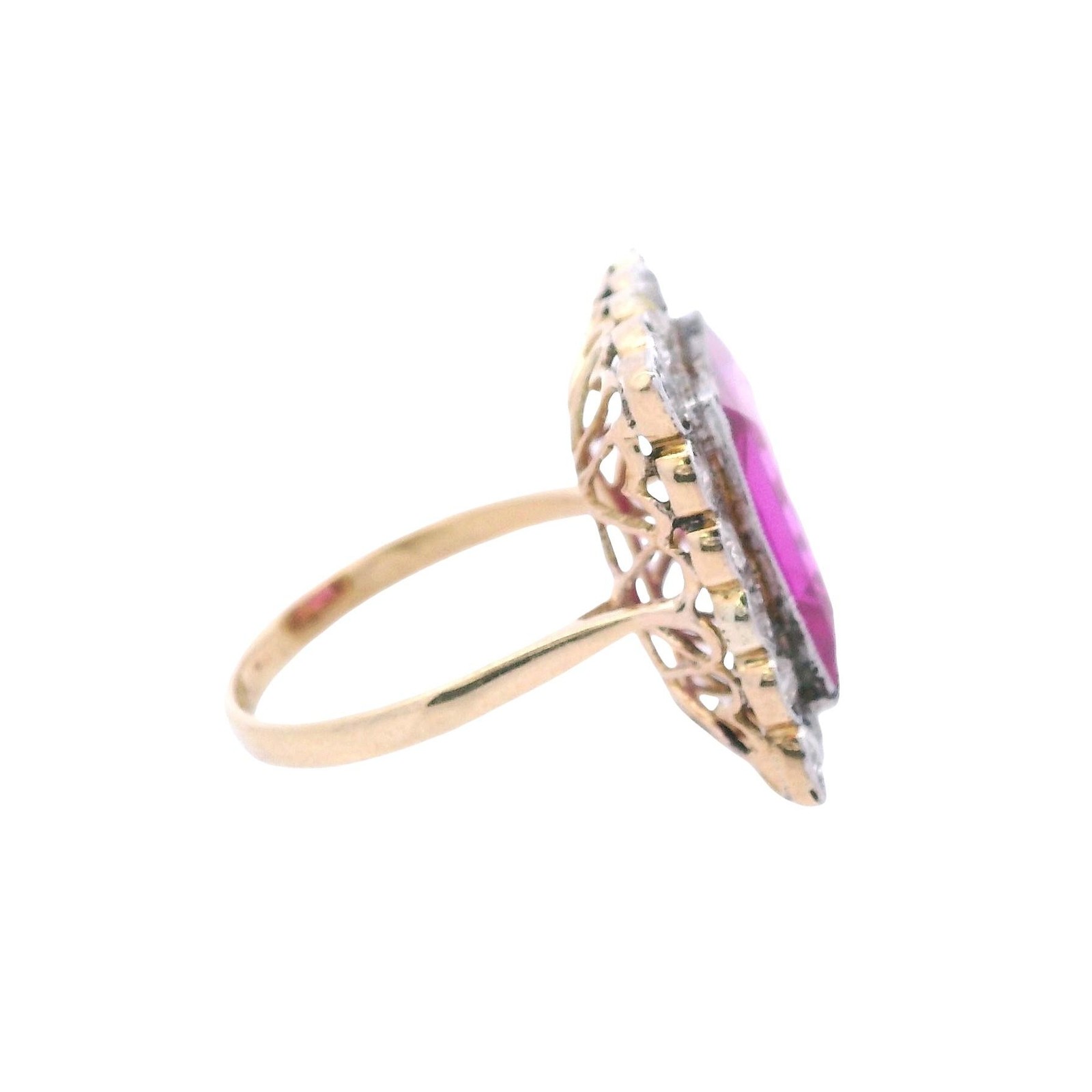 Antique 18kt Gold & Platinum Set with Diamonds & Synthetic Rubies