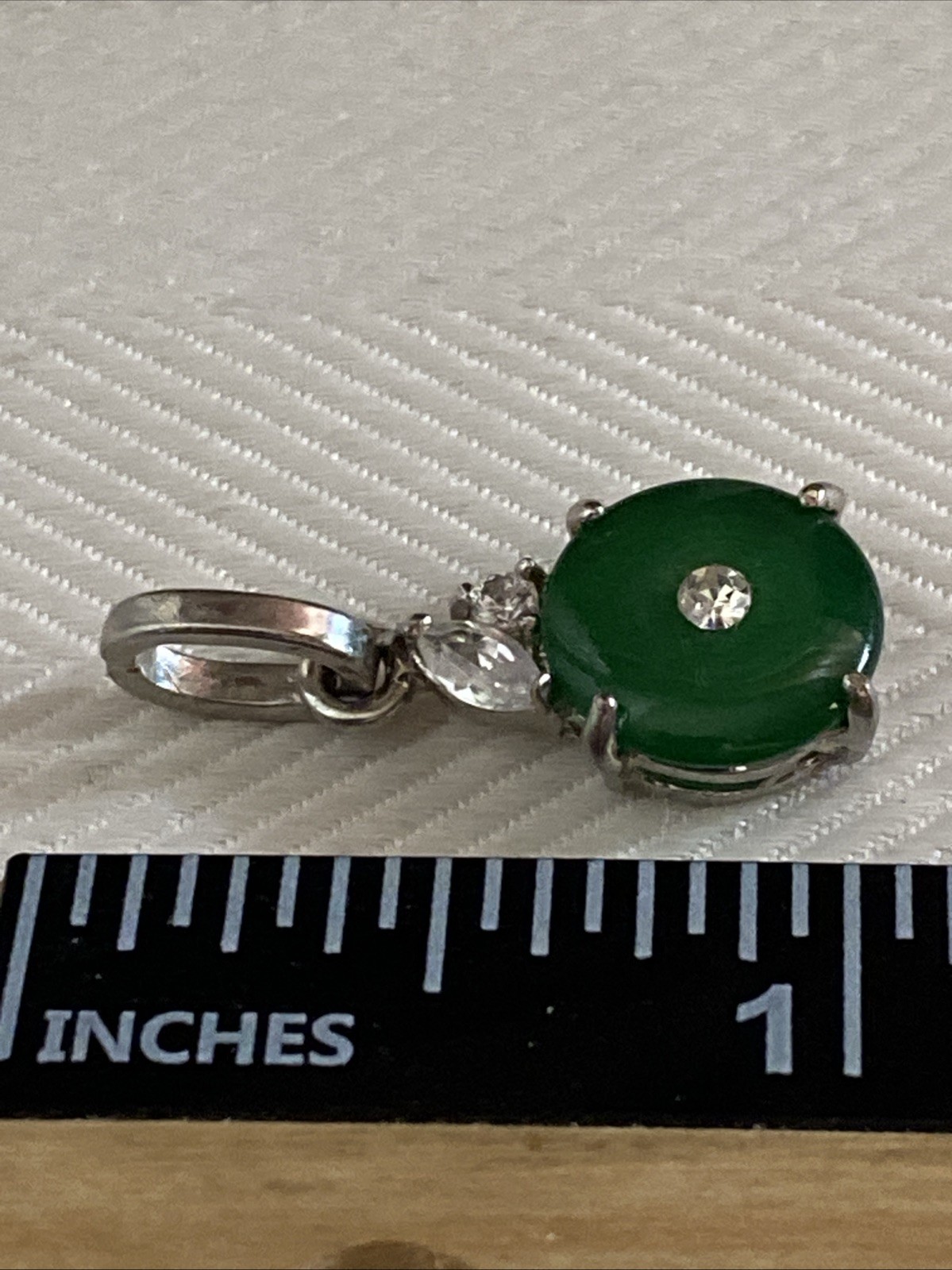 Designer Beautiful Sterling Silver Small Wafer Jade White Saphire Pendant