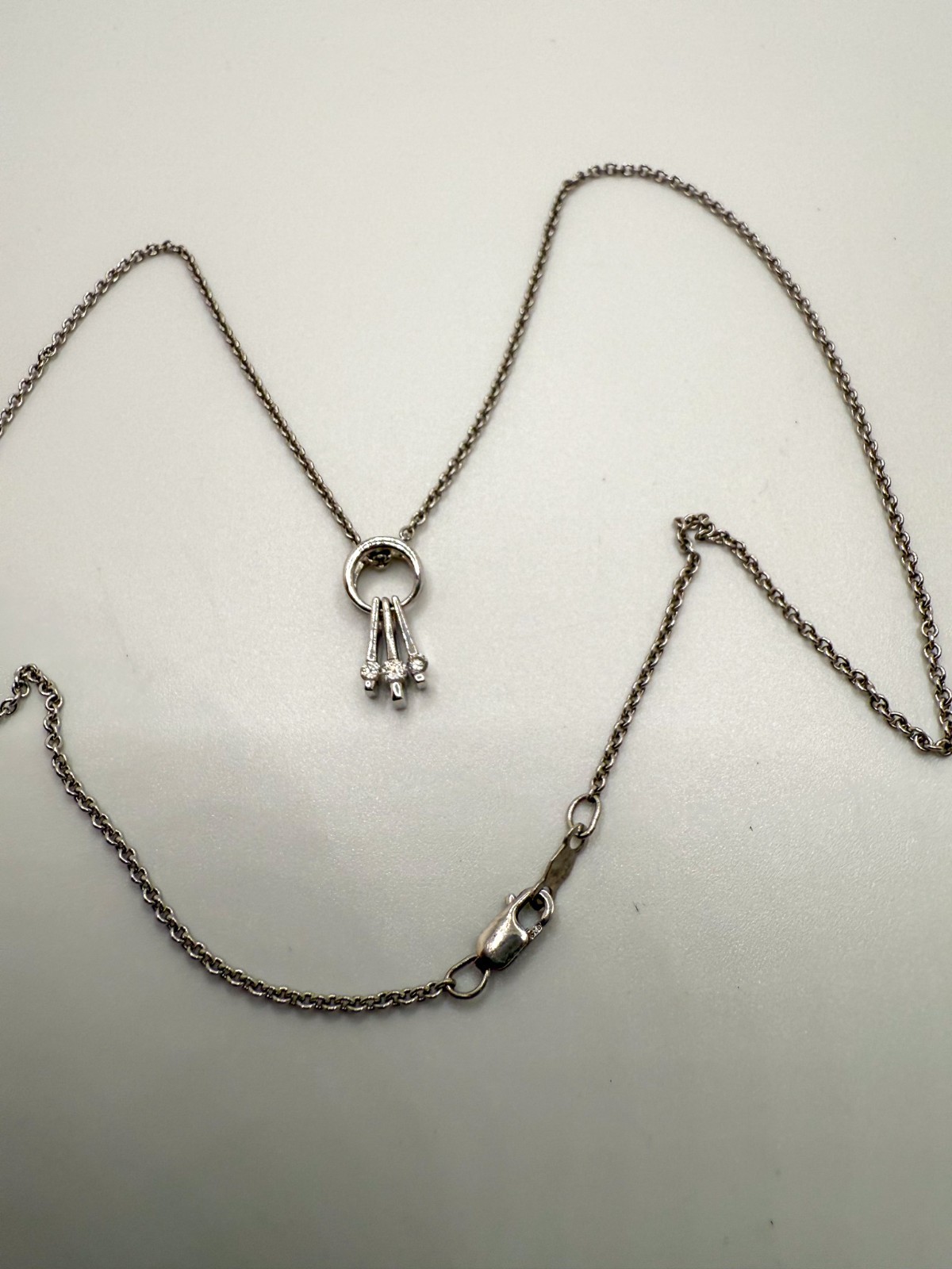 Vintage Sterling Silver CZ Pendant 1.7cm Necklace 18″ JB26