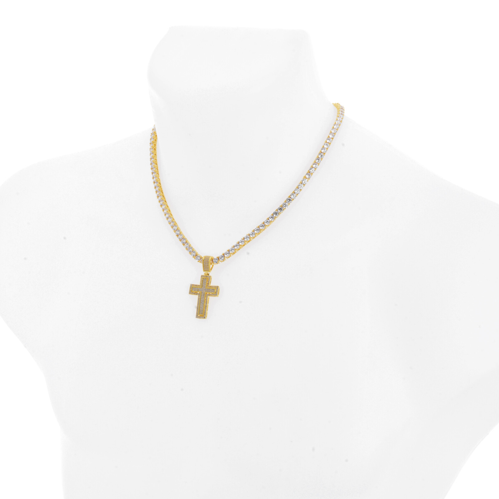 Gold / Silver Men’s Cross Pendant 20 inch Choker Tennis Chain Necklace BCT 11447