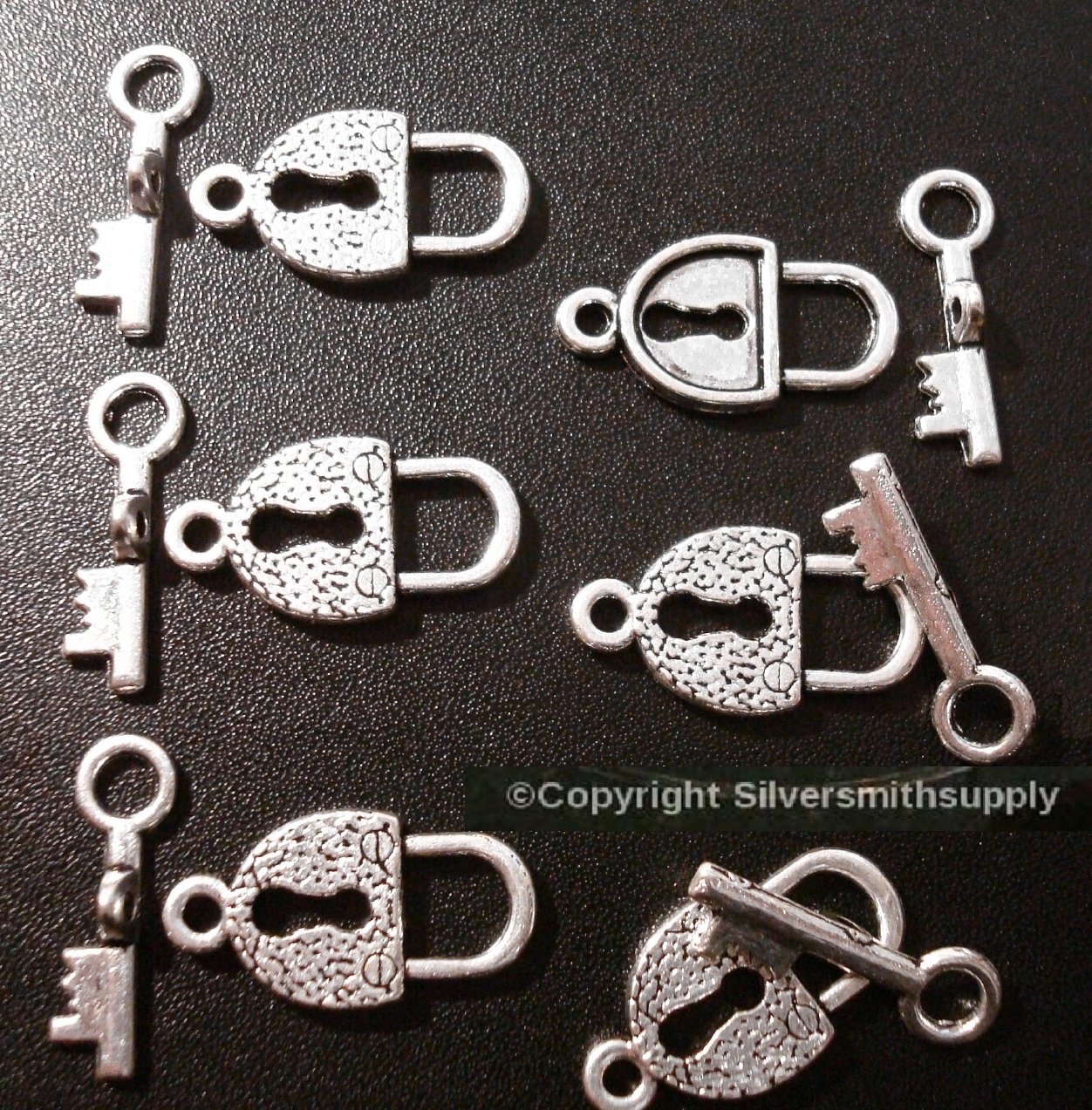 6 Silver plated 21mm Padlock and key toggle clasps make necklaces anklets fpc315