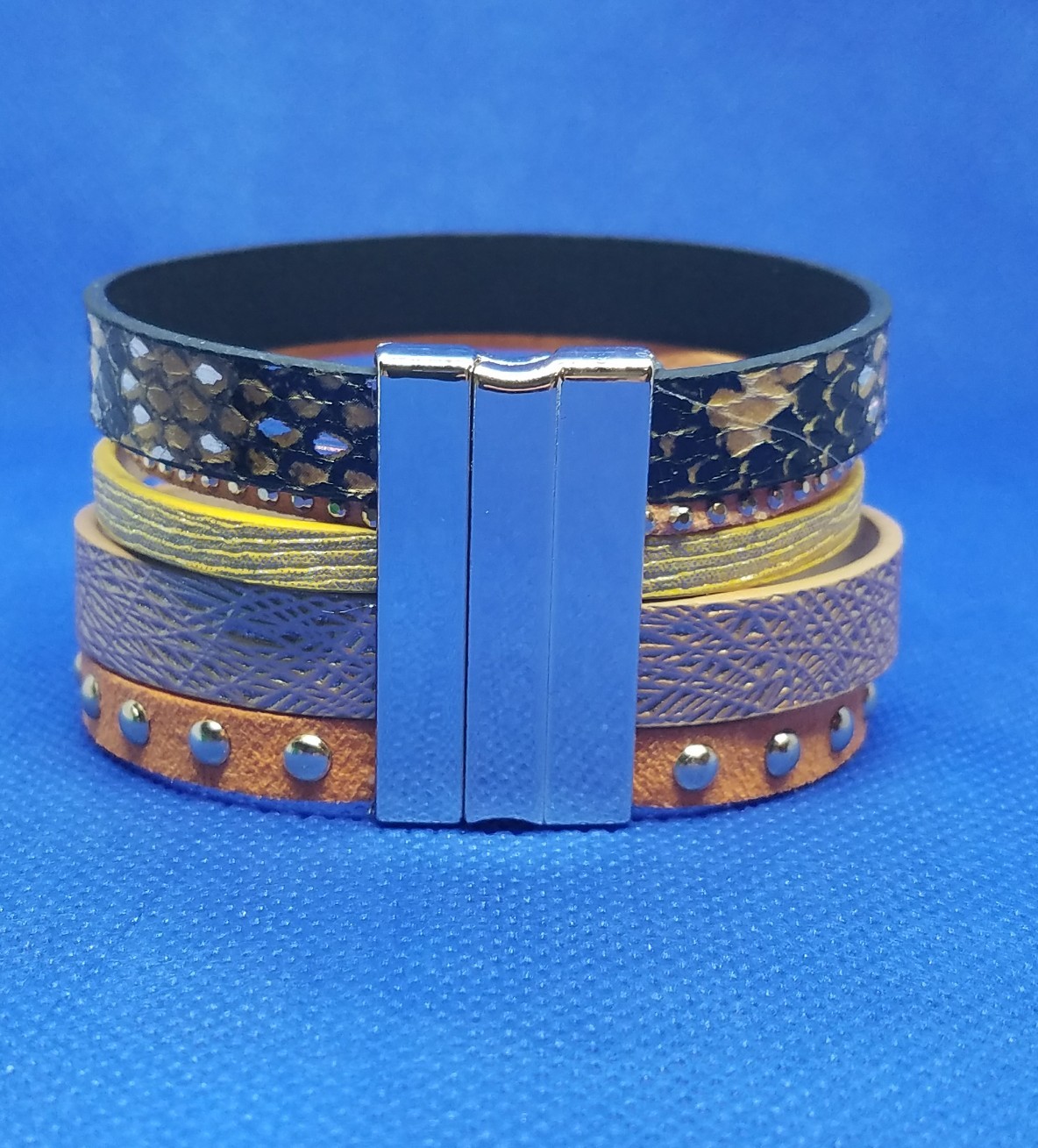 Wellmore Orange Snake Print Leaf Charm Tassel Leather Bracelet 19cm/7.5 inches