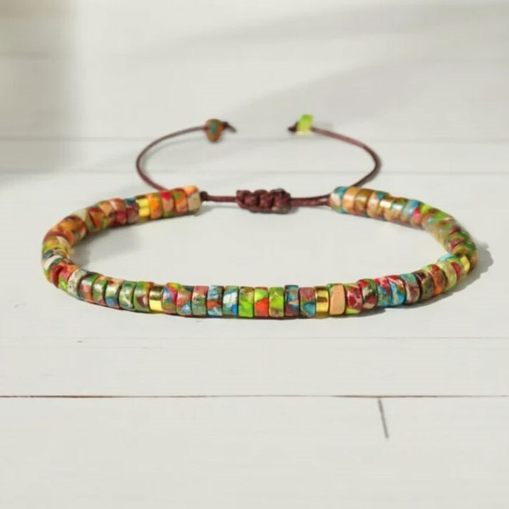 Colorful Imperial Jasper Beads Healing Calming Bracelet Xmas Gift For Women Men