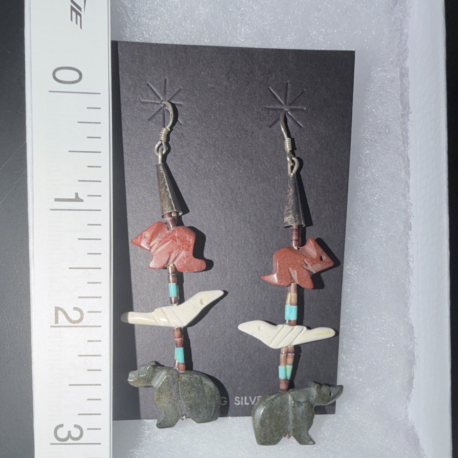 Zuni Fetish Animal Carving Dangle Earrings SS