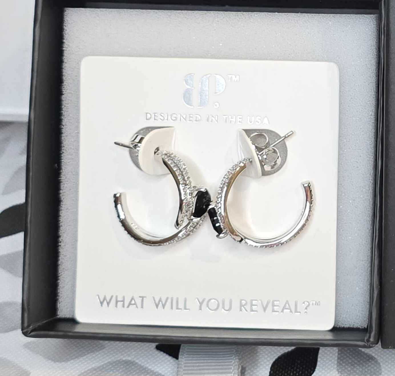 Obsidia Cut Through the Dark Rhodium Plated Hoop Earrings