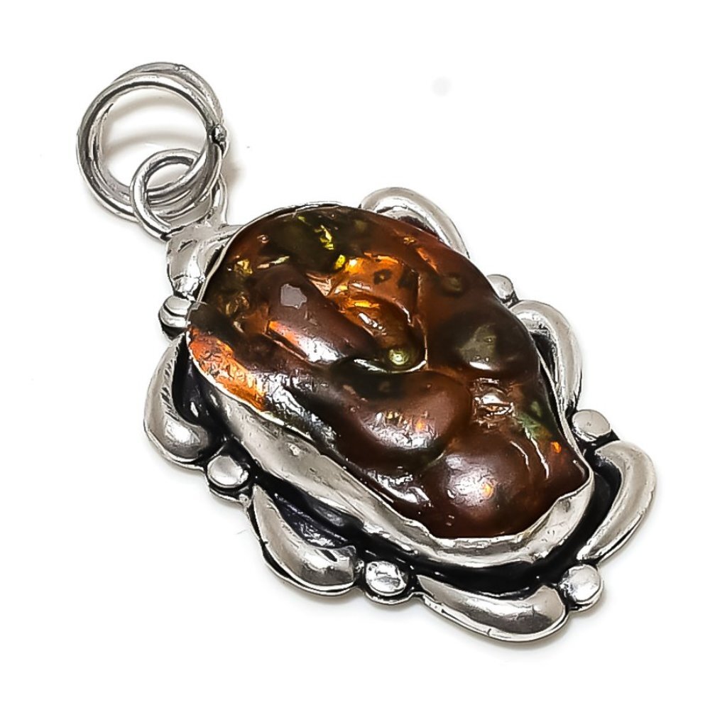 Mexican Fire Agate Gemstone 925 Sterling Silver Gift Jewelry Pendant 2.29″ J676