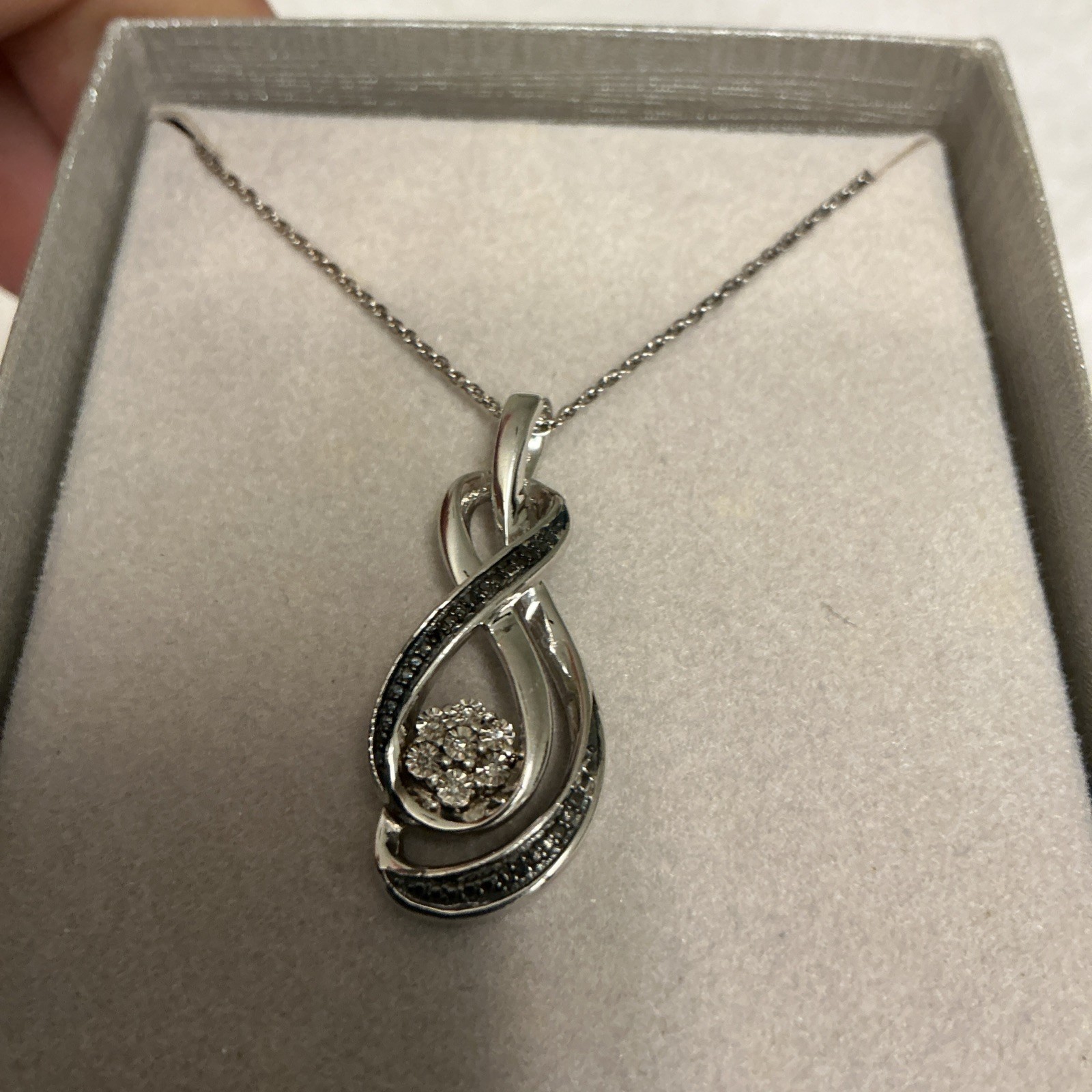 Zales Sterling Silver Diamond Accent 7 Stone Infinity Pendant Necklace, 18″ 3601
