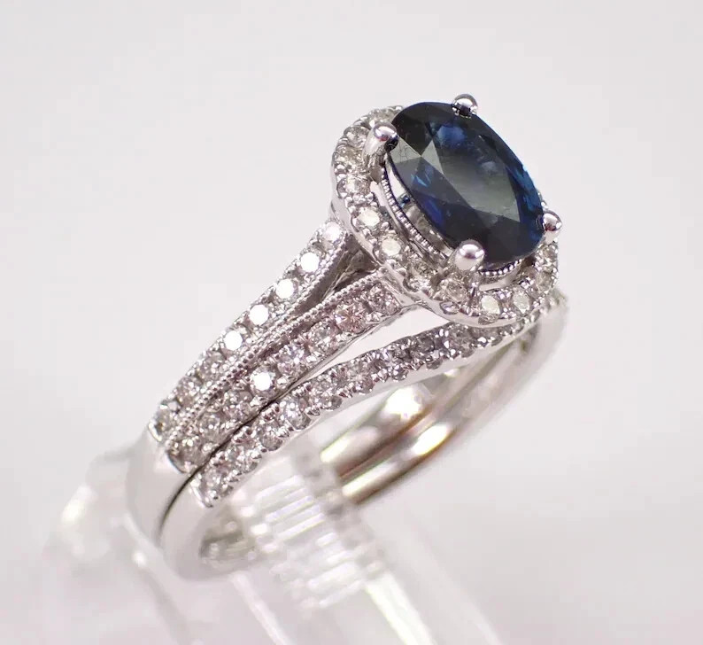 3.50 Ct Oval Cut Natural Sapphire Diamond Engagement Ring 14K Solid White Gold 5