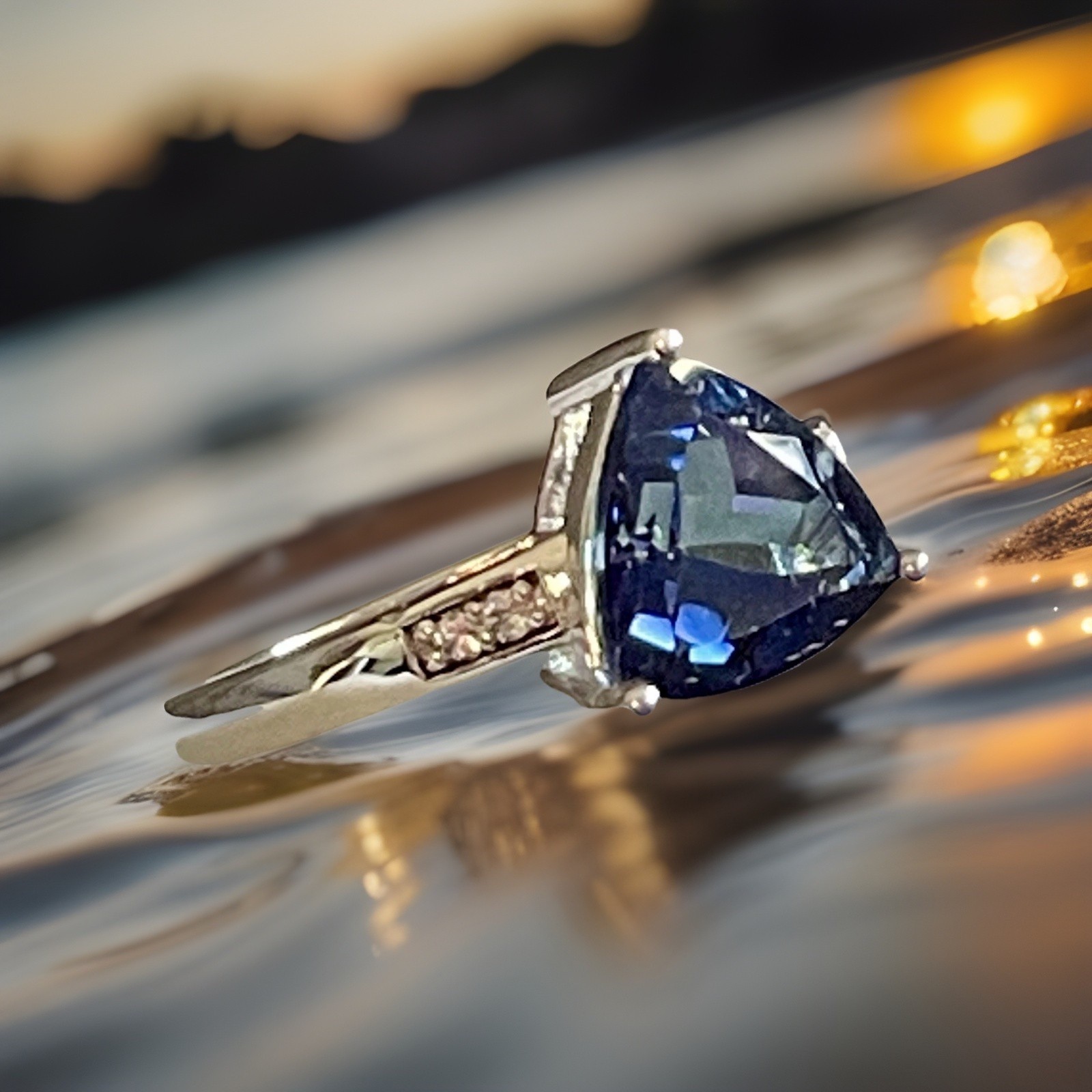 Royal Blue Topaz Trillion Cut Ring 4.07ct Sterling Silver Sz 8 LE 1/153