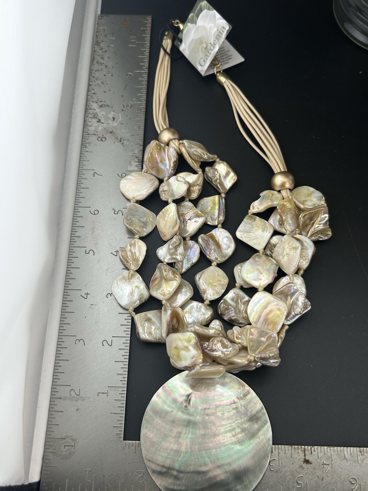 Gardenia Mother of Pearl Shell Statement Necklace Iridescent Boho Coastal Chic