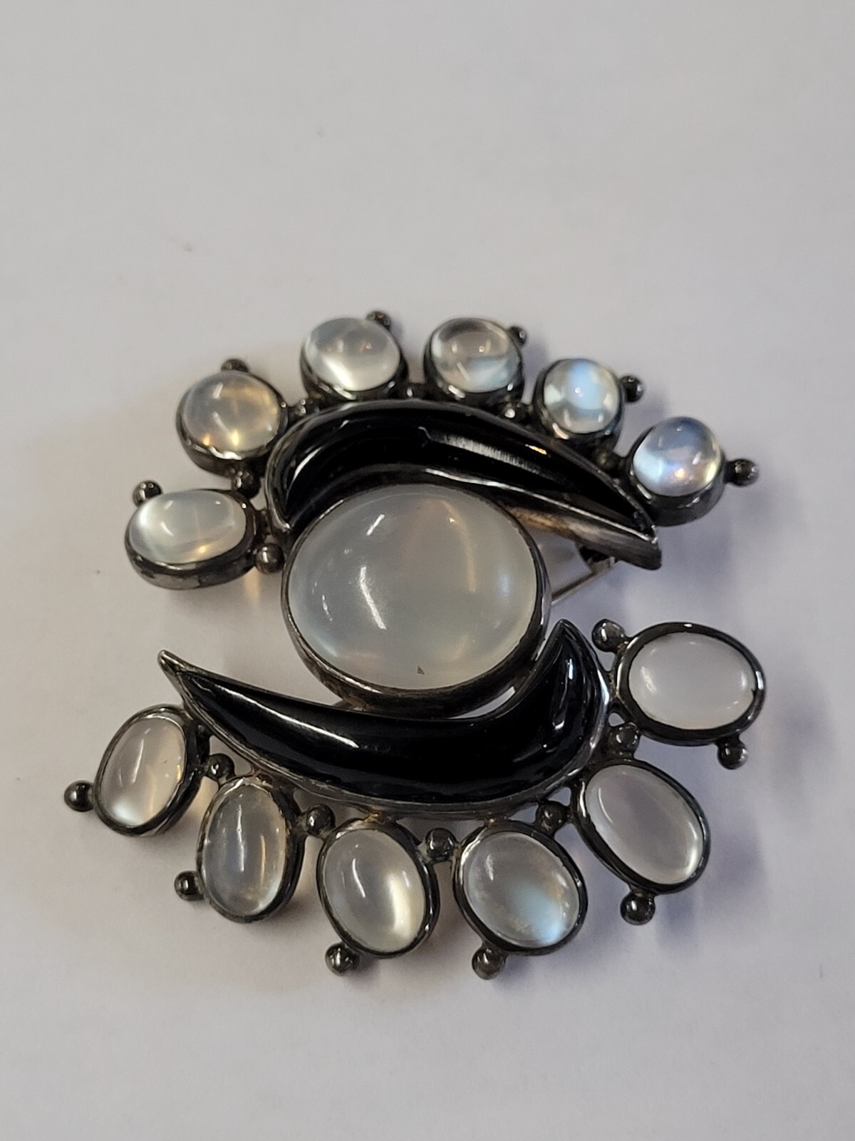 ANTONIO PINEDA MOONSTONE ONYX BROOCH STERLING SILVER RARE!