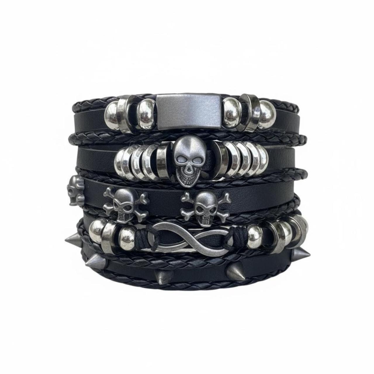 Gothic Skull & Infinity Multi-Layer Leather Bracelet