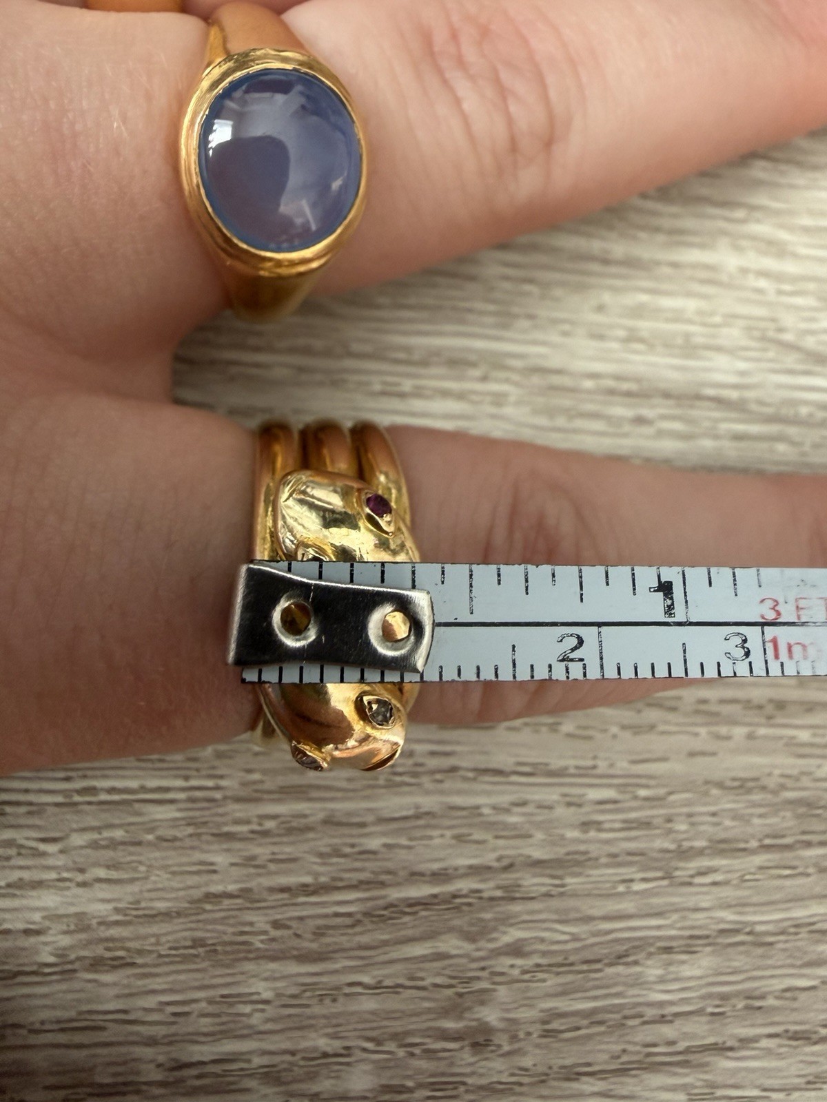 Antique Rare Victorian 18K Yellow Gold Diamond & Ruby Snake Ring