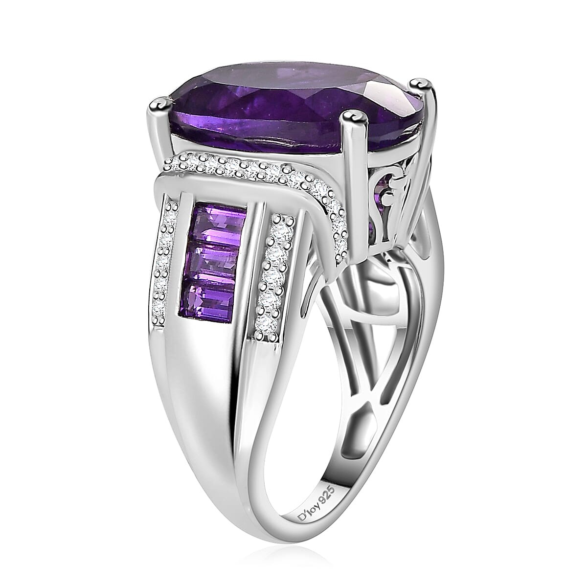 STUNNING!! 10.00ctw African Amethyst & Zircon Ring Rhodium Plated Size 6