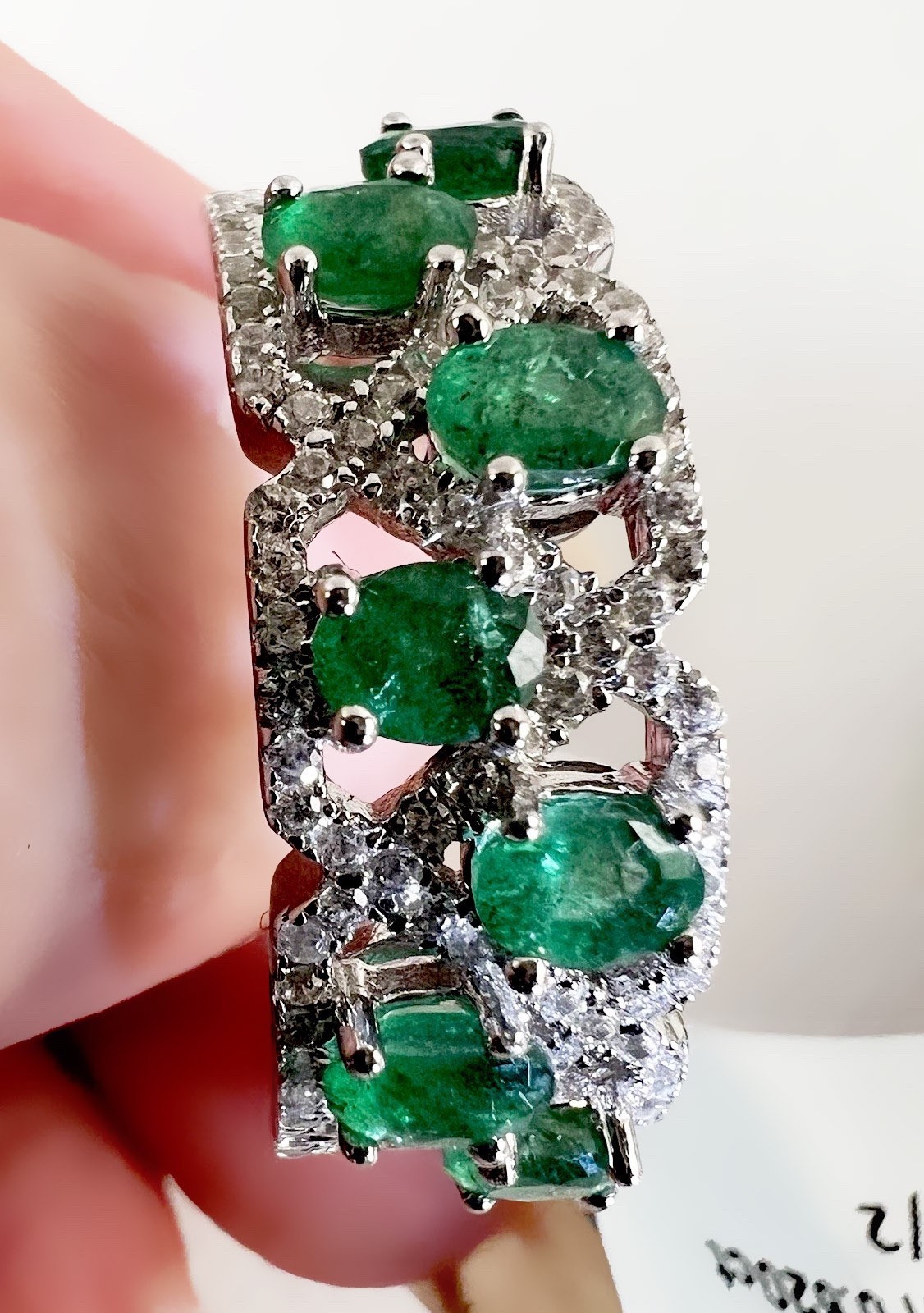 Natural Emerald 1.2ct Cluster Band Ring S925 Size 7.5 2nd Day Air Fast Shipping