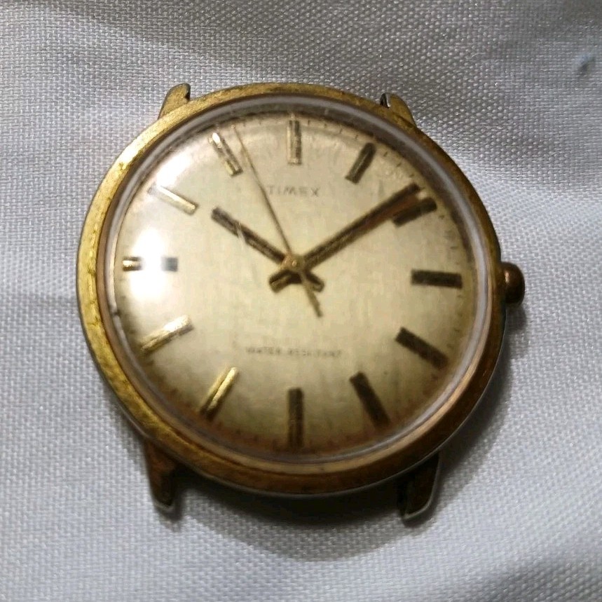 Timex Gold Metal Wristwatch Non-Numeric Hour Marks For Parts