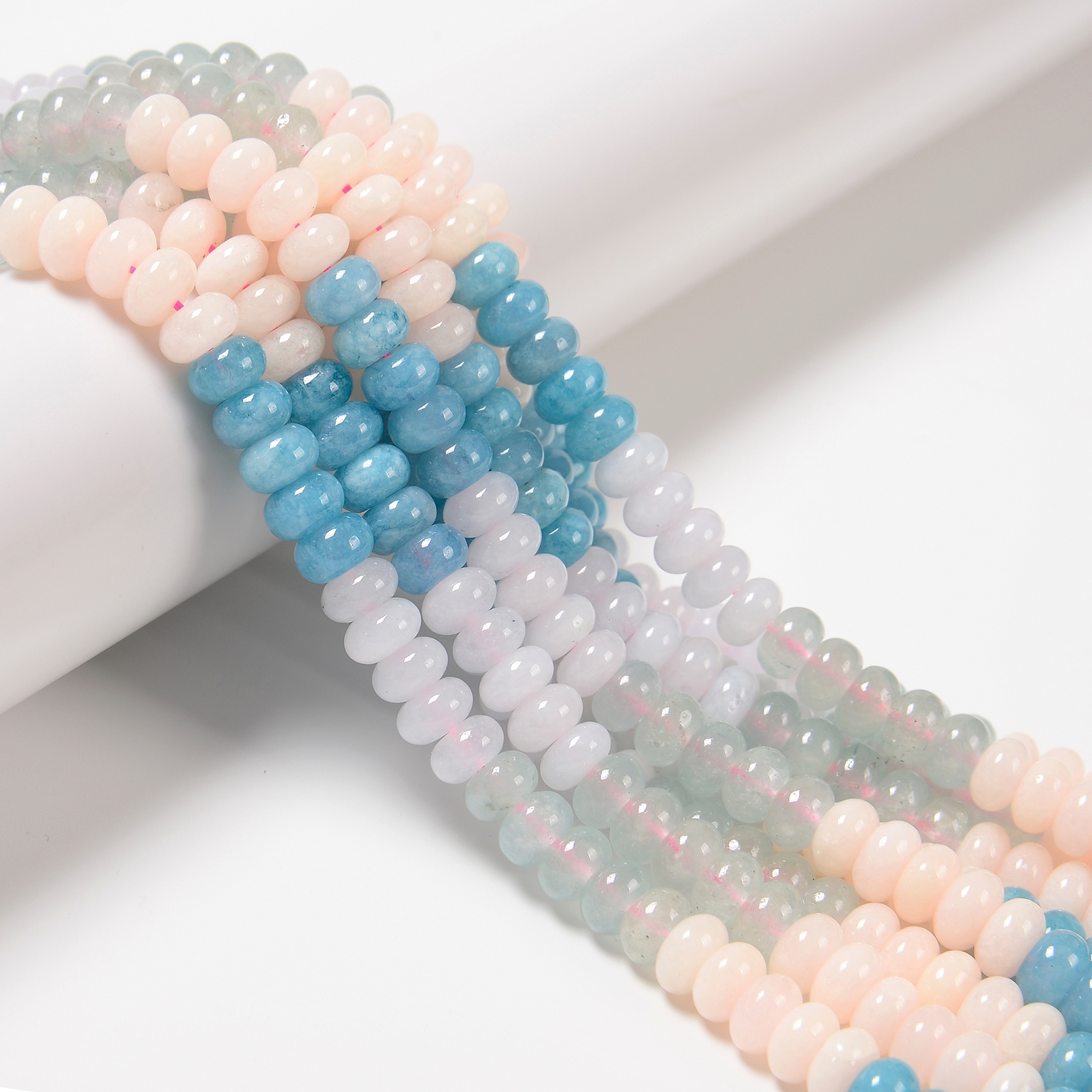01-Multi-color Dyed Jade Smooth Rondelle Beads Size 5x8mm 15.5” Strand