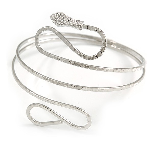 Hammered Snake Upper Arm, Armlet Bracelet In Silver Tone/ up to 28cm