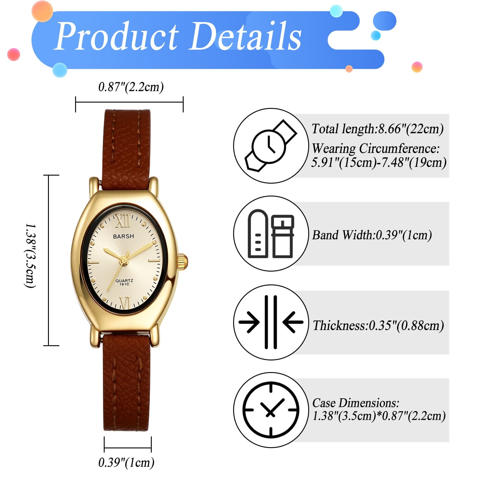 Women’s Oval PU Leather Band Dot Dial Wrist Watch for Casual Everyday Fashion