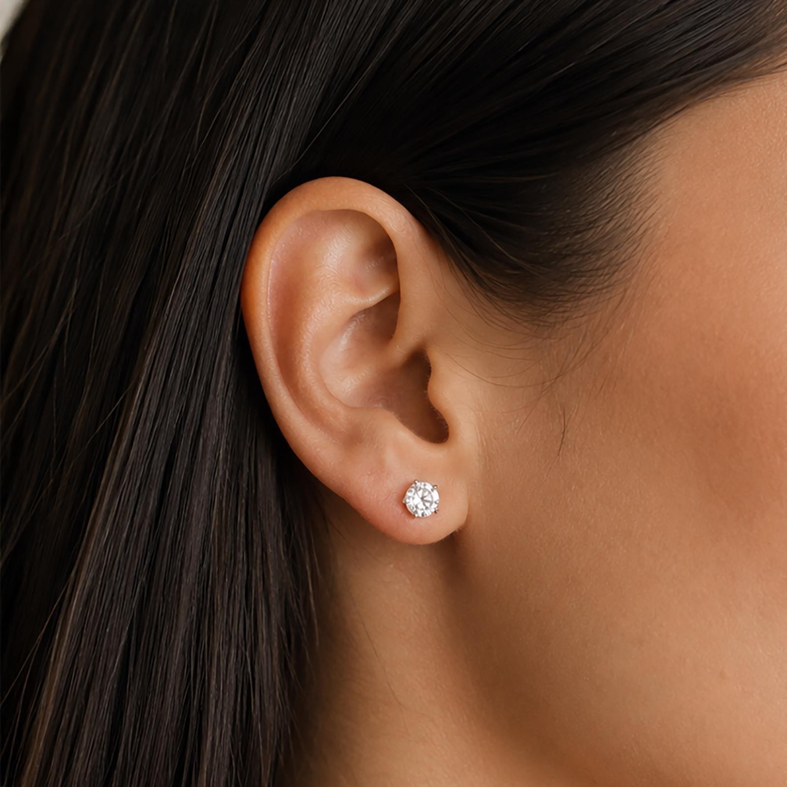 0.30CTW Round Lab Grown Diamond Stud Earrings Sterling Silver 4-Prong Basket Set