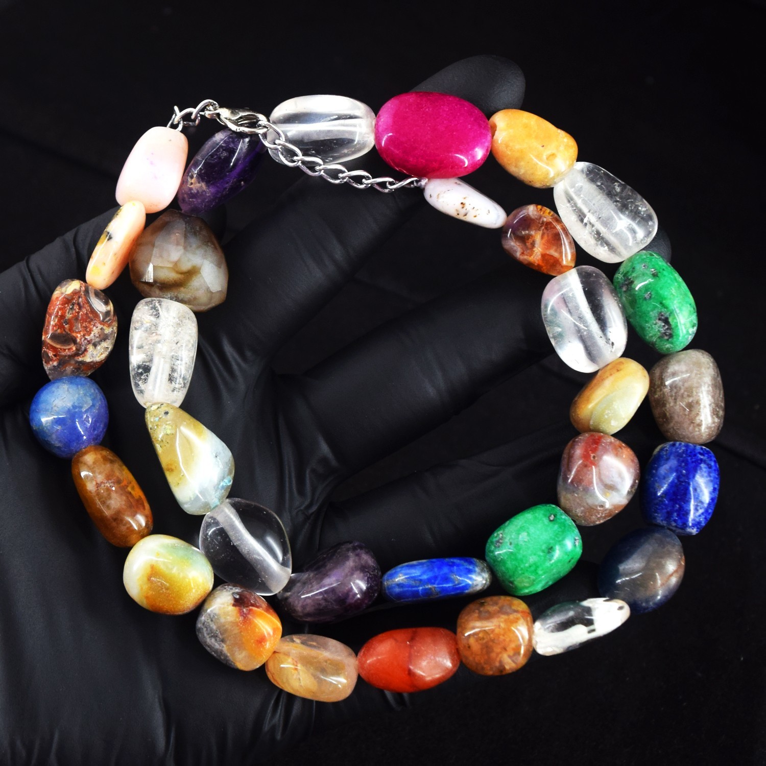 White Quartz & Lapis Lazuli 465.00 Cts Grade Selling Beaded Necklace RK 04 E774