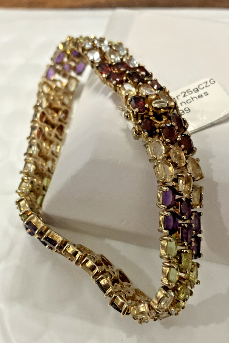 925 Sterling Silver Bct 25grams 11mm 7.2” Multi-Color Stones Gold-Tone PreOwned