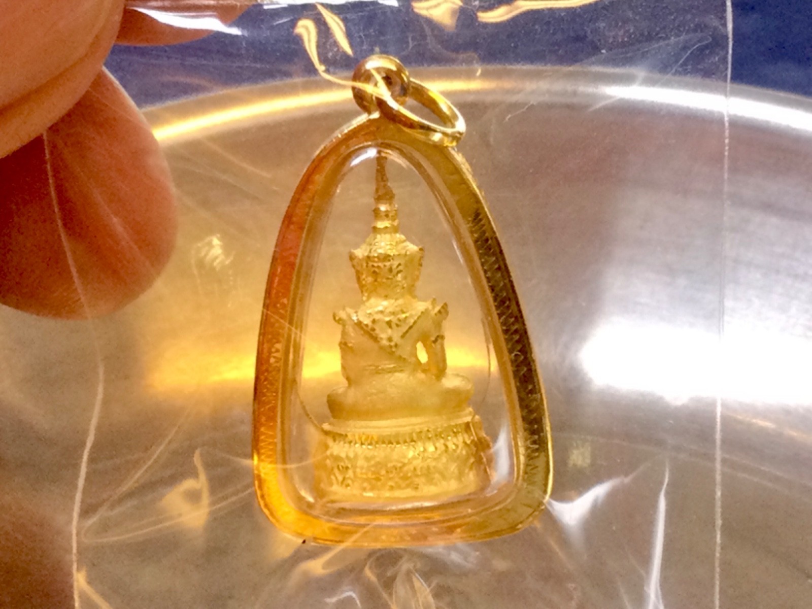 18K Gold Frame Pendent Emerald Buddha Gold Pendent Thailand Amulet Man Women