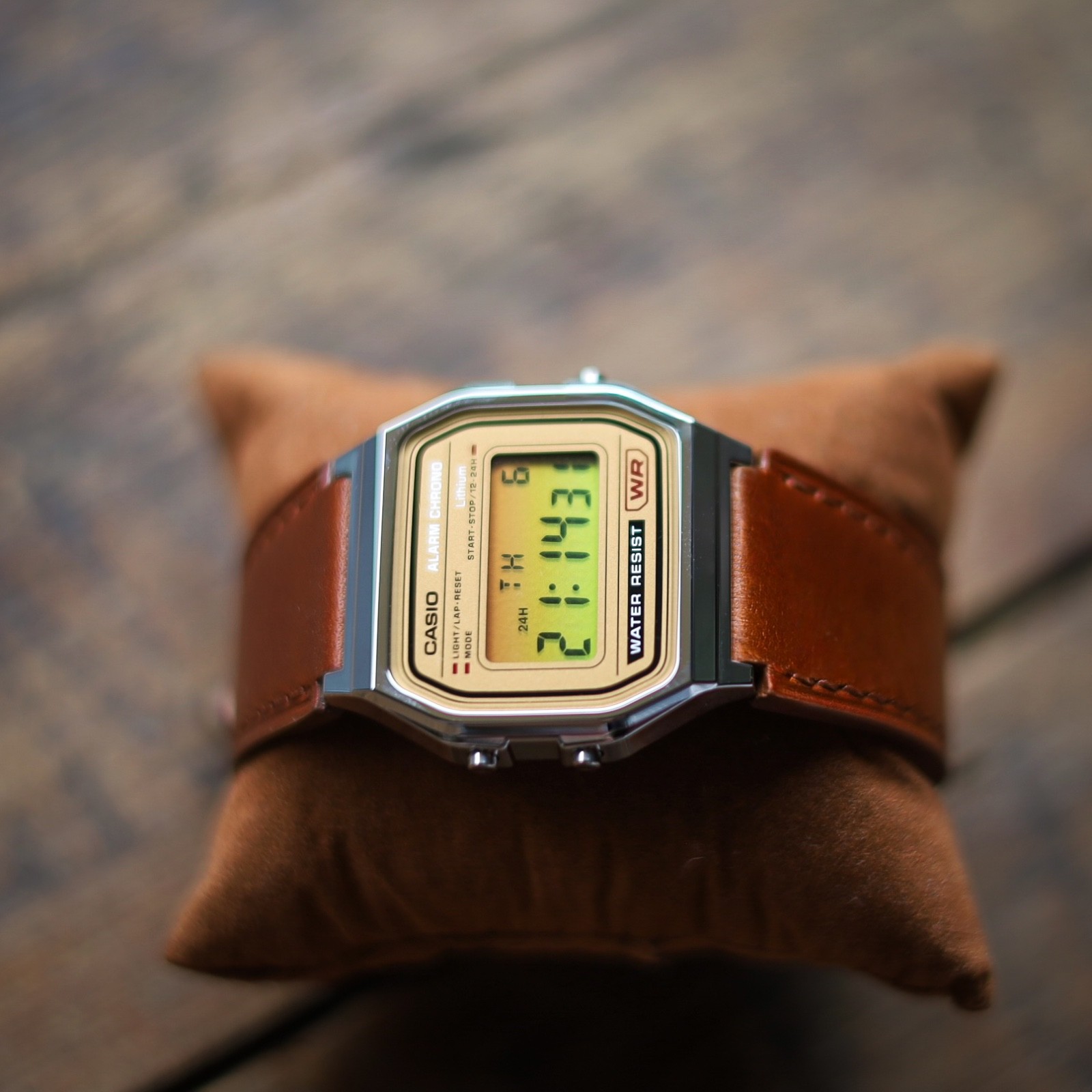 Casio A158 With Custom Brown Leather Strap: Brand new mod with box and papers