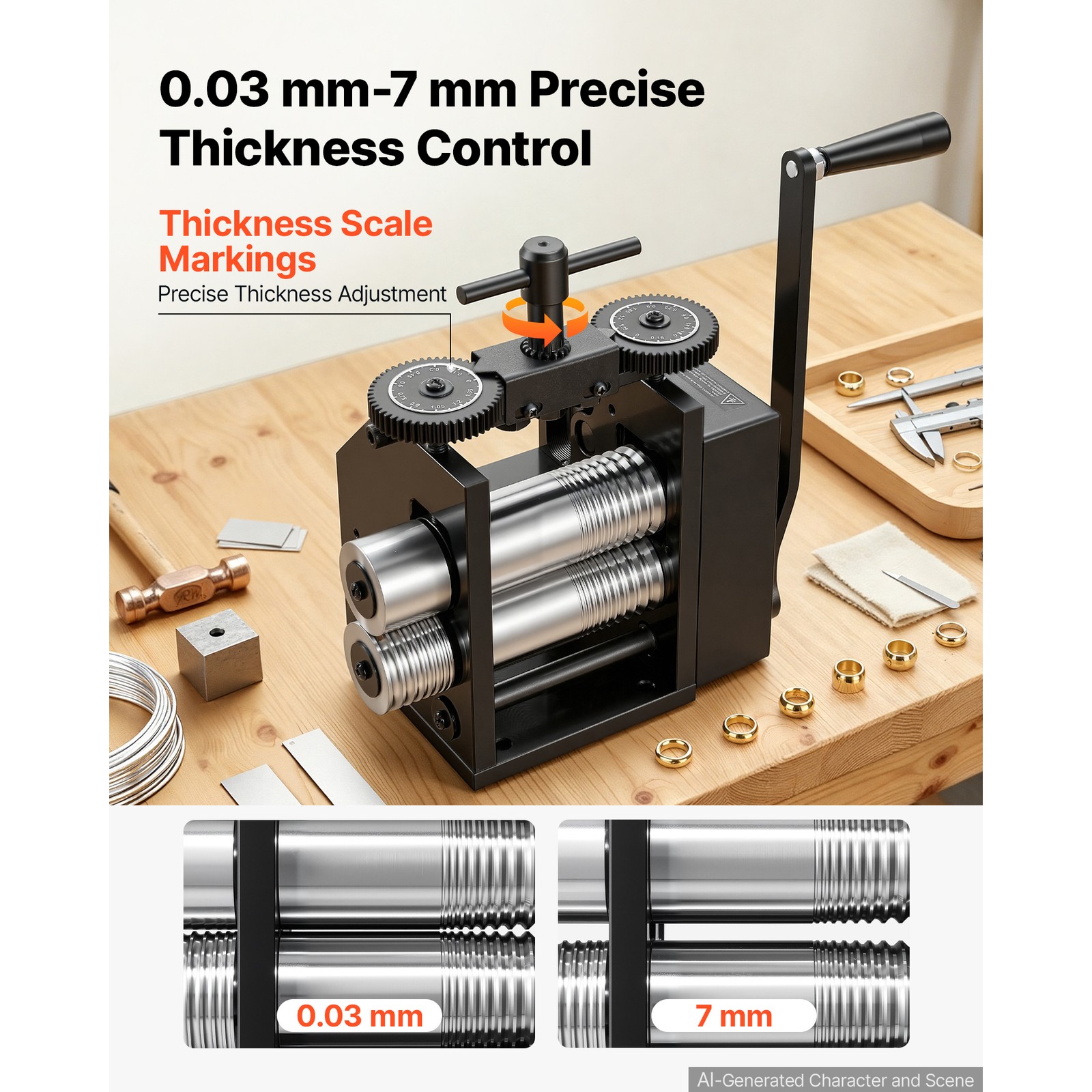 Uimoso Jewelry Rolling Mill with 4-in-1 Round, Flat, Square, Half-Round