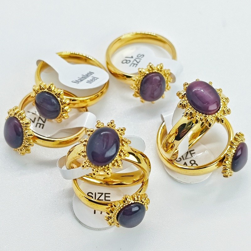 36 Pcs Oval Sun Bezel Wine Red Stone Stainless Cocktail Rings 4mm Bulk Jewelry