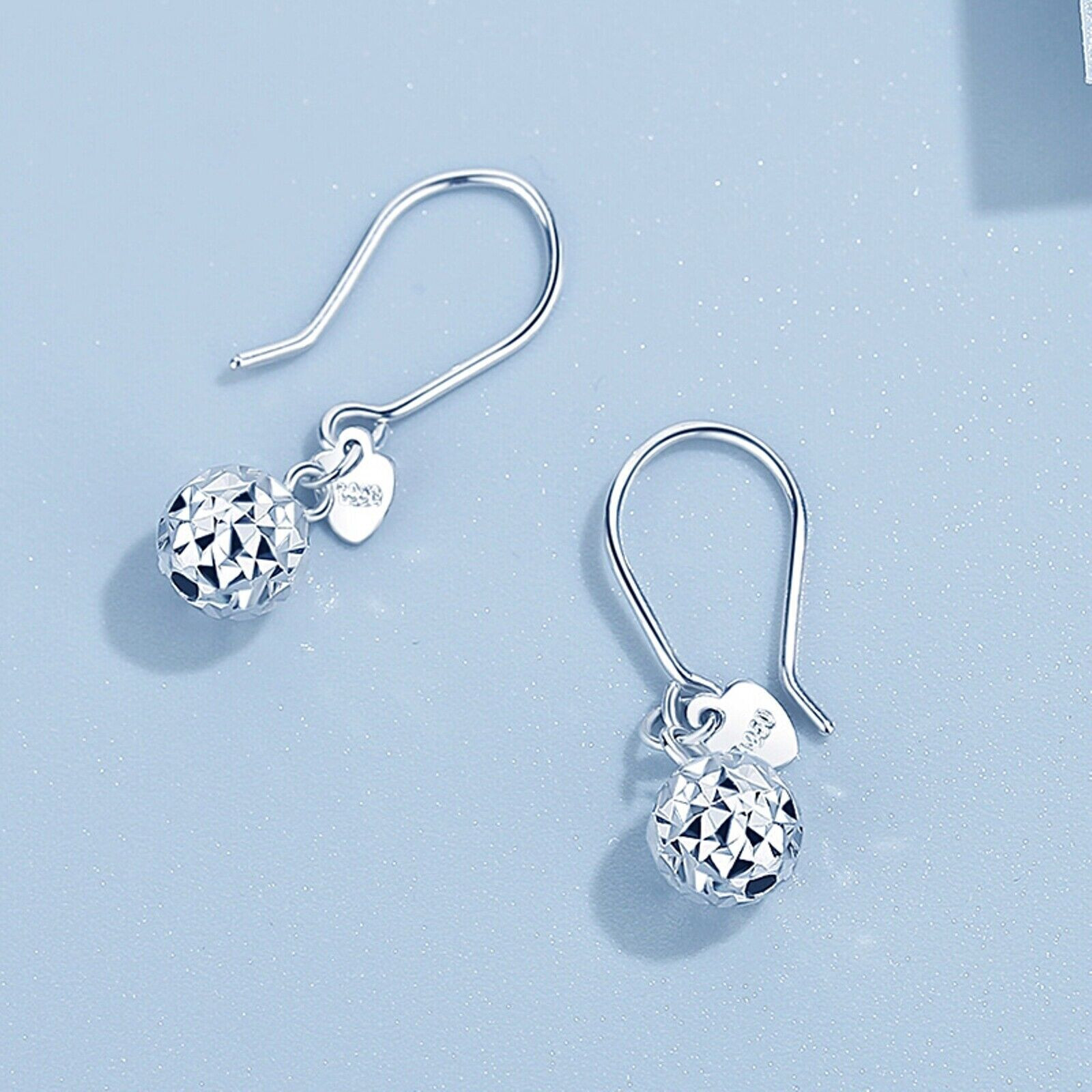 Pure Platinum 950 Dangle Women Gift Lucky Carved Bead Ball Earrings 2.2-2.3g