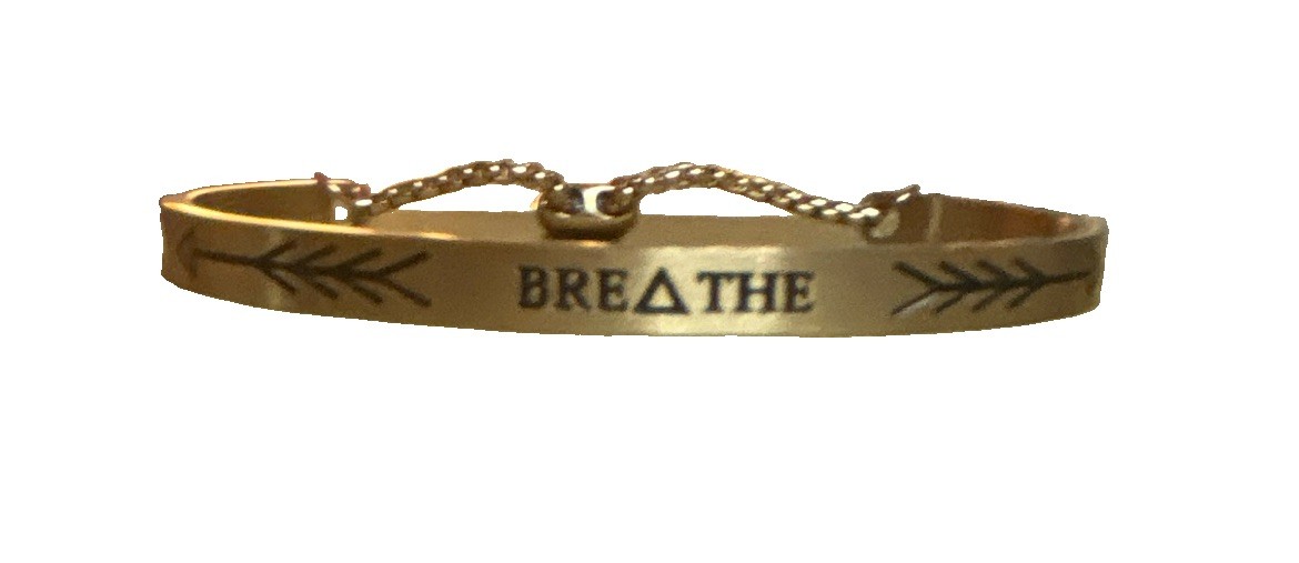Rose Gold Stainless Steel Engraved “BREATHE” Inspirational Cuff Bracelet