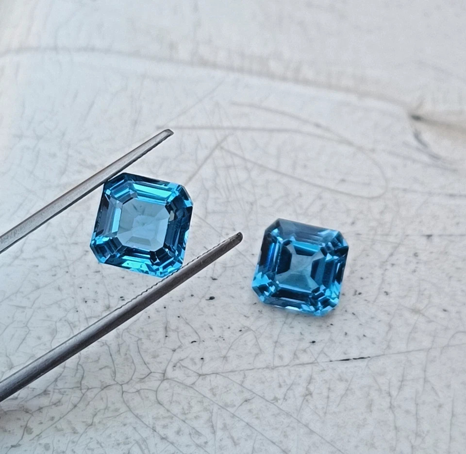 13 Ct Matching Pair Natural London Blue Topaz Octagon Cut FL Certified Gemstones