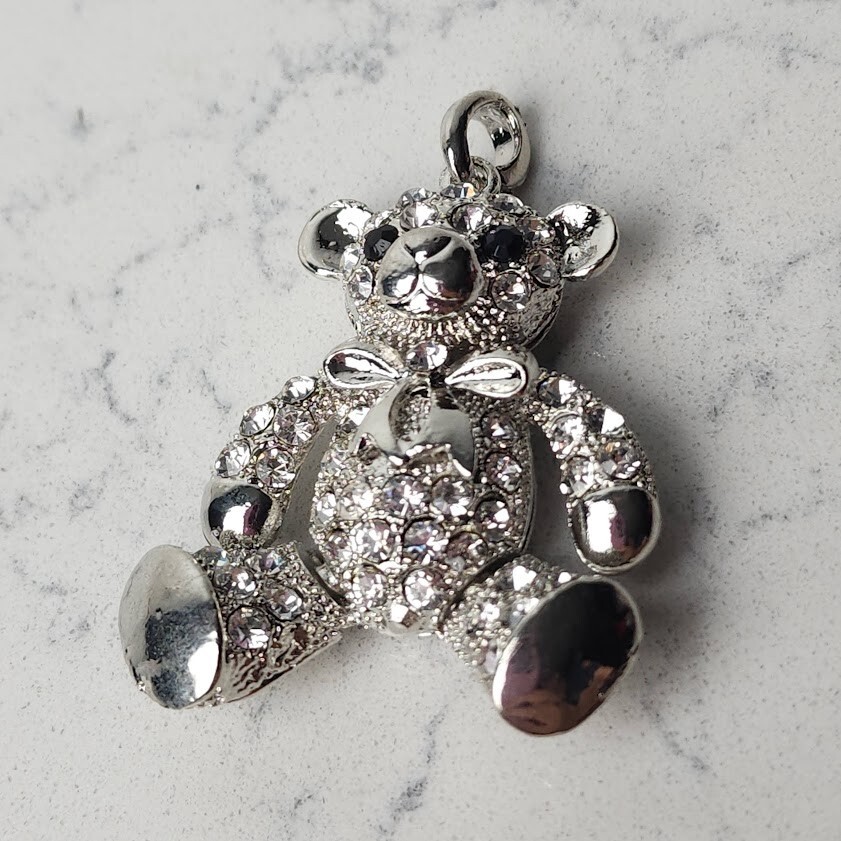 Clear Crystal and Metal Bear Pendant