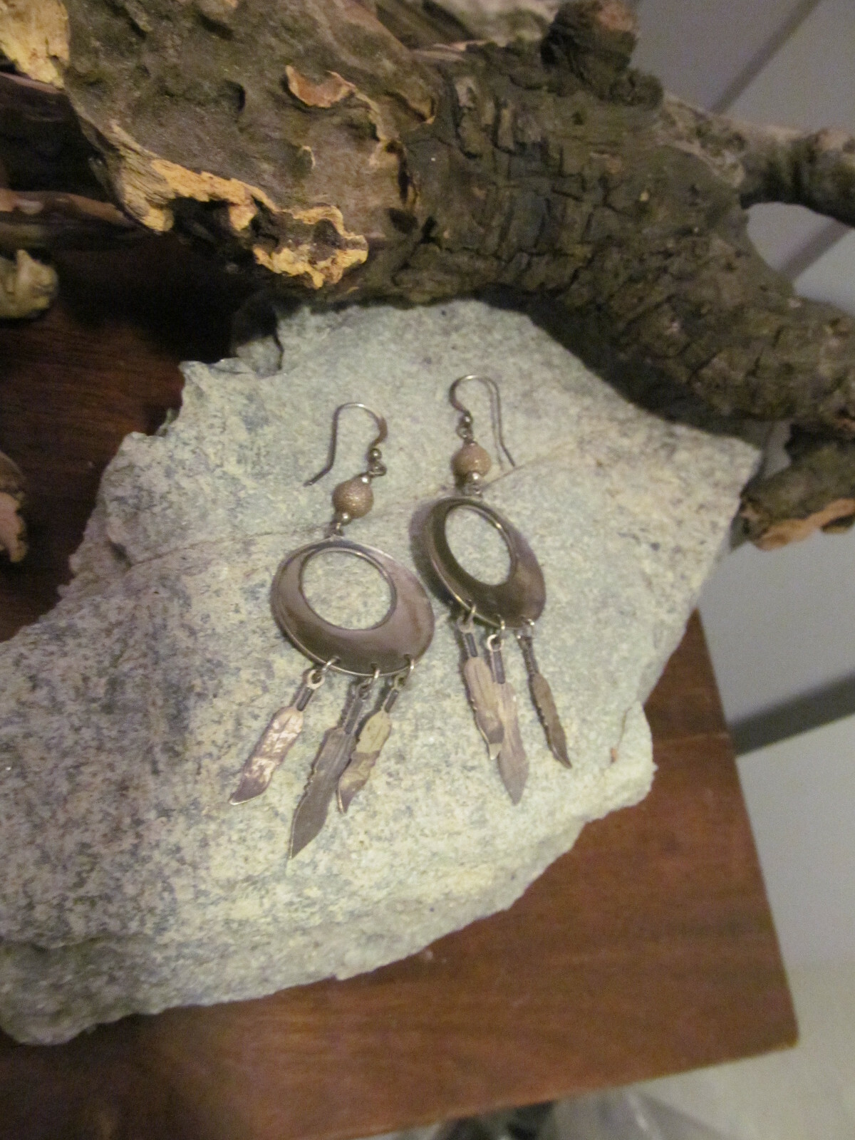 Vtg WM WHEELER MANUFACTURING Sterling Silver 925 Turquoise Feather Hook Earrings