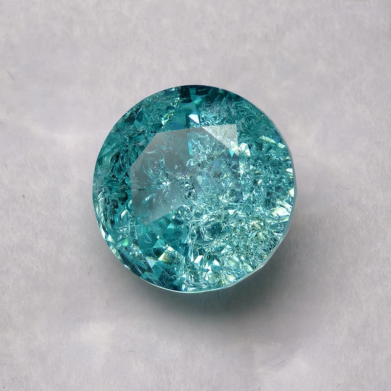 AGL Lab Grown Paraiba Round Cracked Ice Cut Tourmaline Gemstones for DIY Jewelry