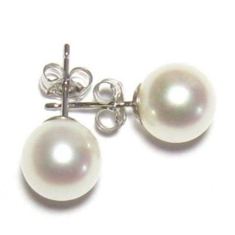 8.5-9.0mm Authentic AAA Japanese Akoya White Pearl Earring Studs in 14K Gold