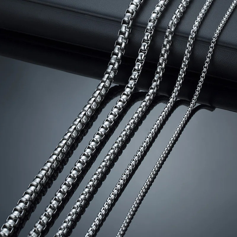 Round Box Chain for Men Boys,Gold Silver Black Plated Stainless Steel Chain Coll