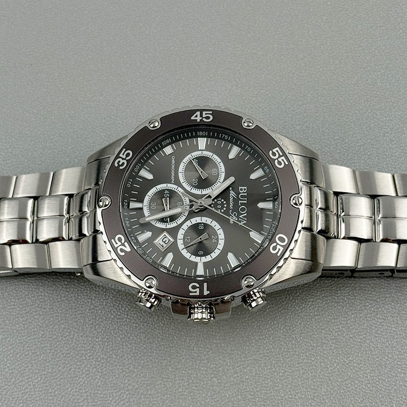 Bulova 98B401 Marine Star Gray Dial Silver Band Quartz Calendar Men’s Watch