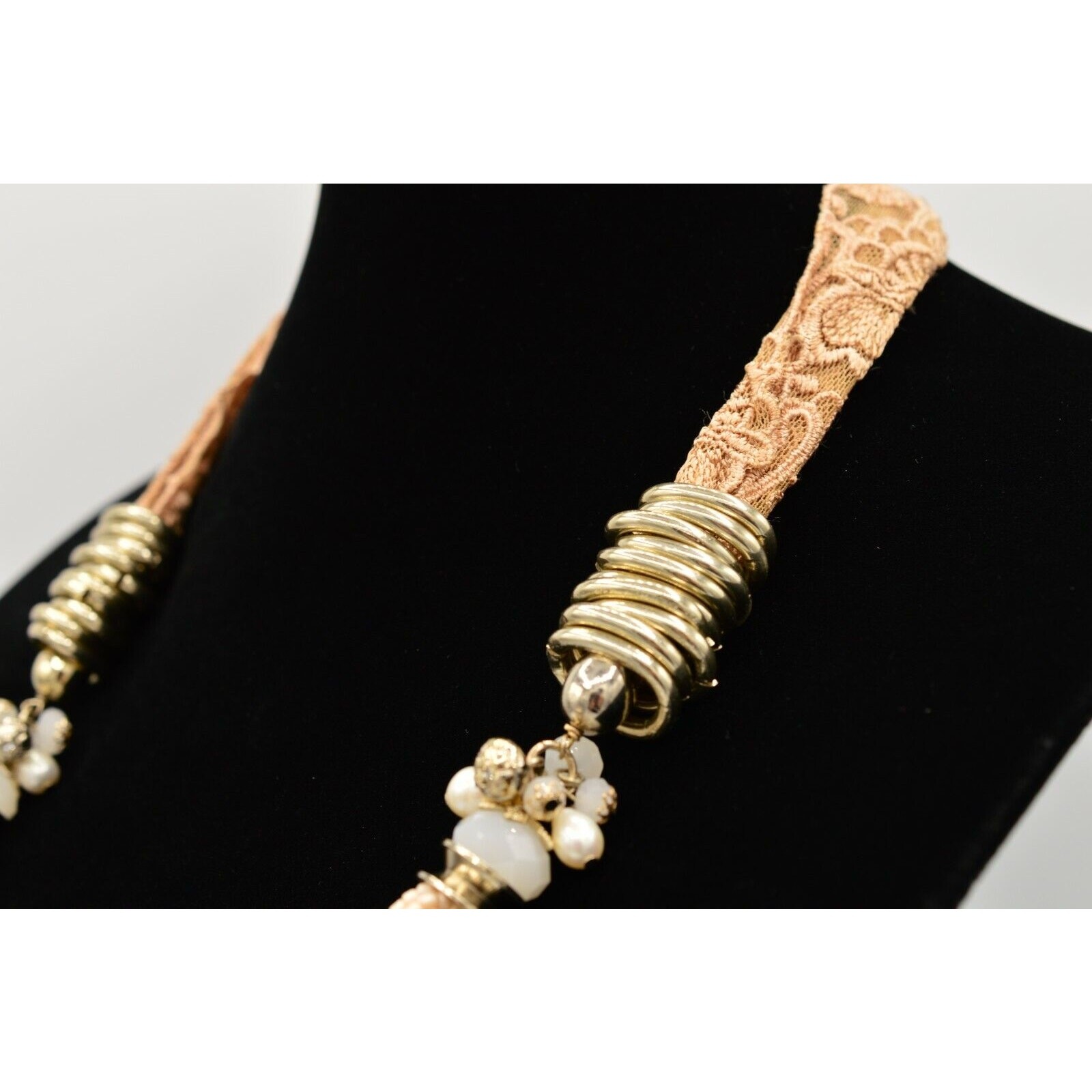 Statement Necklace Long Crystal Beaded Multi-Color Mauve Lace Pink Layered BinR