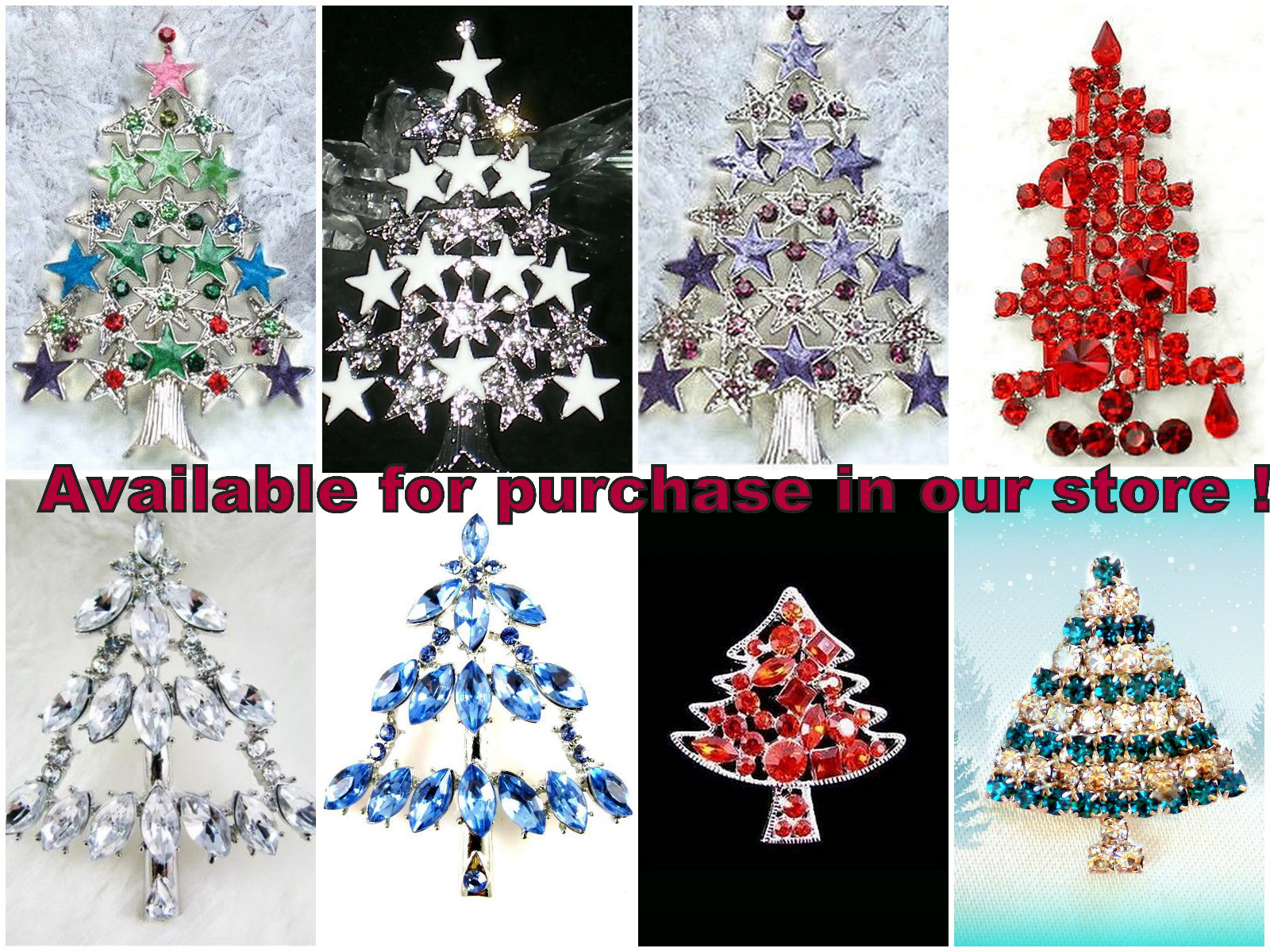 VTG RED GREEN PINK BLUE GOLD CHRISTMAS TREE LIGHTS~RHINESTONE CRYSTAL BROOCH PIN