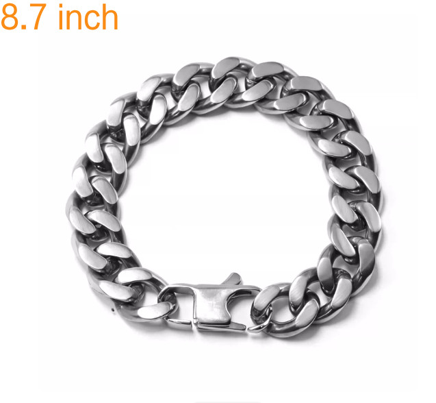 10.5mm Pure Titanium Bracelet Cuban Chain Polished 8.7″ 2-Side Tri-Glide Buckle